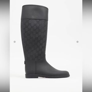 Gucci Black Embossed Rain Boots